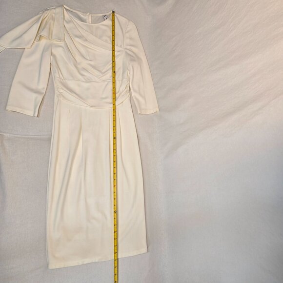 VFMAGE Ivory Pleated Asymmetrical Bow Sheath Cocktail Dress Size M LIKE NEW! - Picture 13 of 16